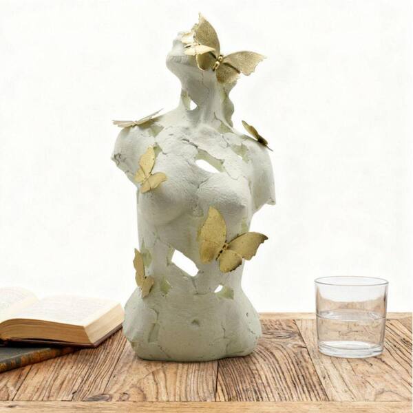 Beige 9 in. x 16 in. Resin Abstract Female Bust with Butterflies