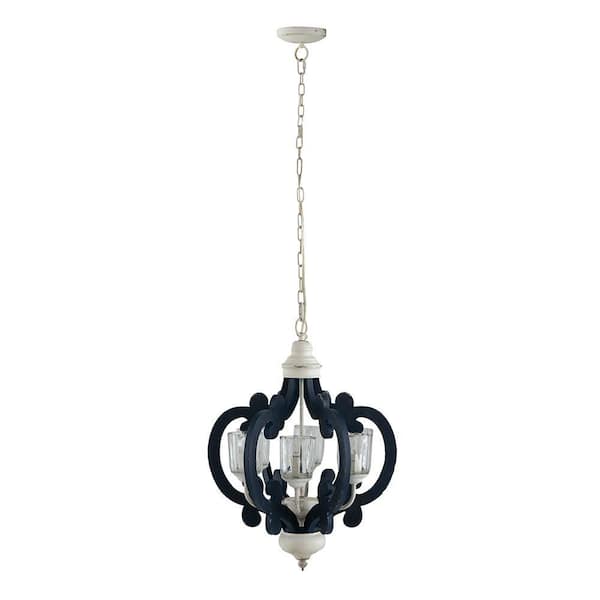 60-Watt 6-Light Blue and White Wood Chandelier Farmhouse Pendant Lighting for Kitchen Living Dining Room No Blub E12