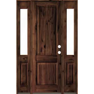58 in. x 96 in. Rustic Alder Square Top Red Mahogany Stained Wood with V-Groove Left Hand Single Prehung Front Door