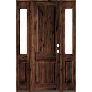60 in. x 96 in. Rustic Alder Square Top Red Mahogany Stained Wood with V-Groove Left Hand Single Prehung Front Door