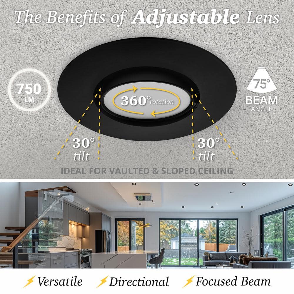 Black 4-Inch Adjustable LED Recessed Lighting Kit, 6-Pack