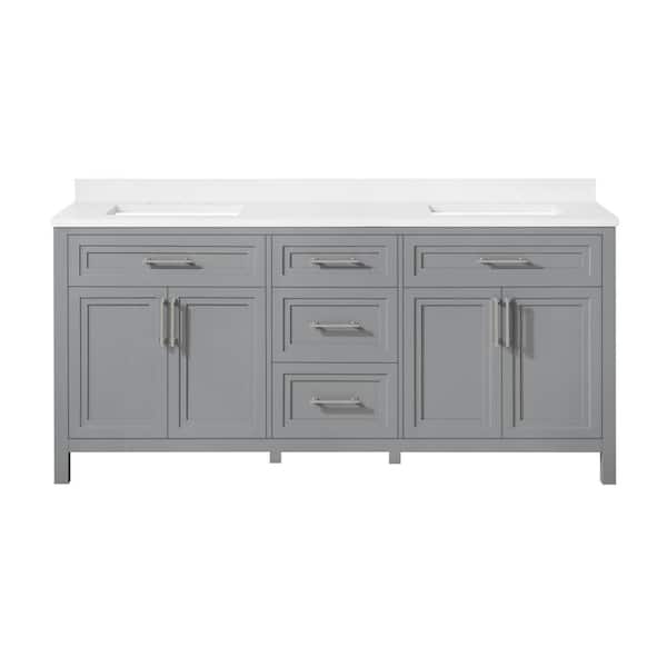 Mayfield 72 in. Double Sink American Gray Bath Vanity with White Engineered Stone Top (Assembled)