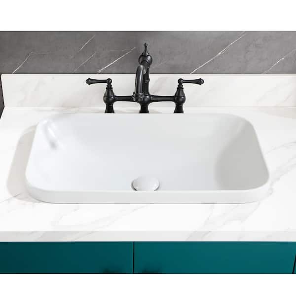 WELLFOR 24 in. Above Counter Ceramic Bathroom Sink in Gray