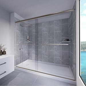 Platinum Grey-Rainier 60-in x 30-in x 83-in Base/Wall/Door Rectangular Alcove Shower Stall/Kit Brushed Nickel Left