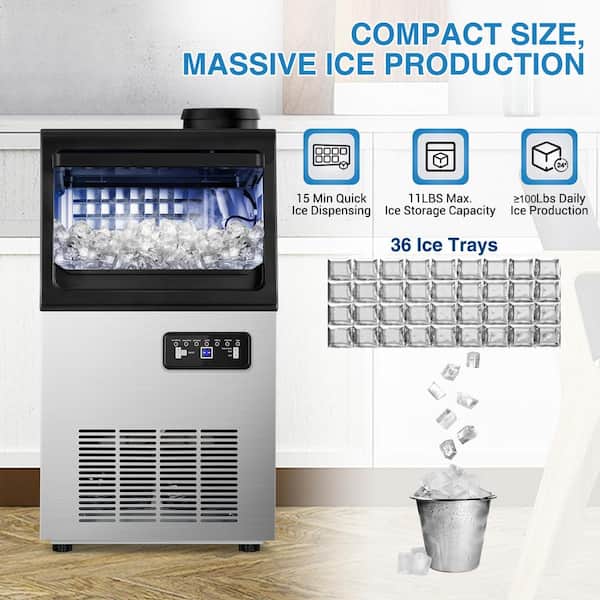 TITTLA 13.5 in. 100 lbs./24H Ice Maker Freestanding 3000 Plus Full Size Ice Cubes per day with Interior Blue LEDs in Black SLM32T