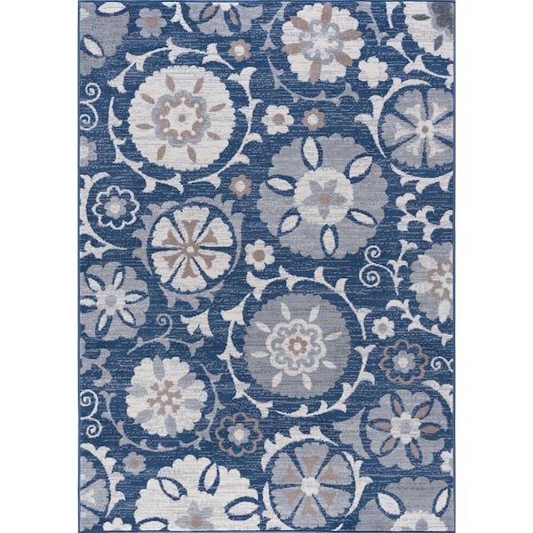 Tayse Rugs Madison Floral Navy 4 ft. x 6 ft. Indoor Area Rug