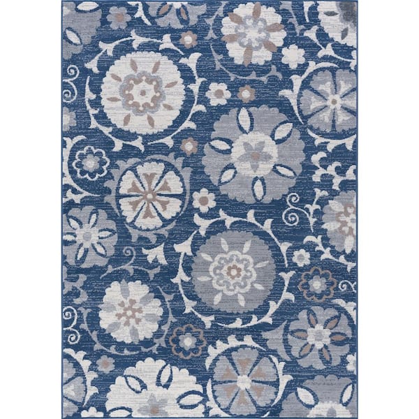 Tayse Rugs Madison Floral Navy 8 ft. x 10 ft. Indoor Area Rug