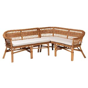 Nella Light Honey Rattan 2-Piece Dining Nook Banquette Set