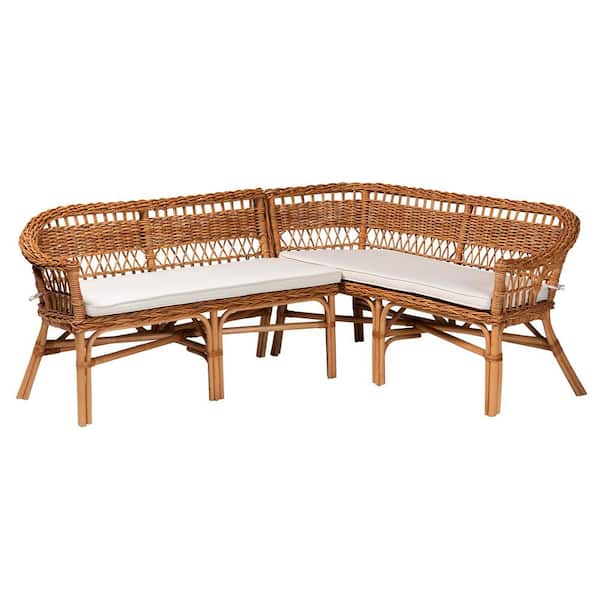 bali & pari Nella Light Honey Rattan 2-Piece Dining Nook Banquette Set