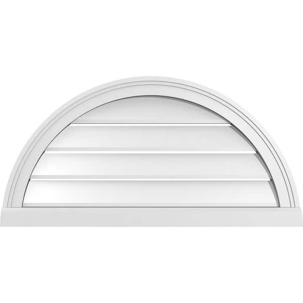 Ekena Millwork 32 in. x 16 in. Half Round Surface Mount PVC Gable Vent: Functional with Brickmould Sill Frame