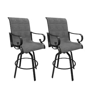 Aluminum Frame Outdoor Dining Chair 360° Swivel Chair Bar Stool with Blended Fabric Seat and Backrest (Set of 2)