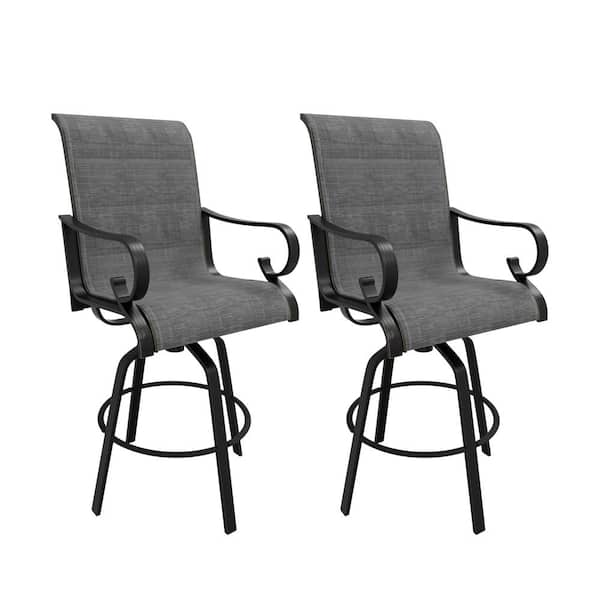 Mondawe Aluminum Frame Outdoor Dining Chair 360° Swivel Chair Bar Stool with Blended Fabric Seat and Backrest (Set of 2)