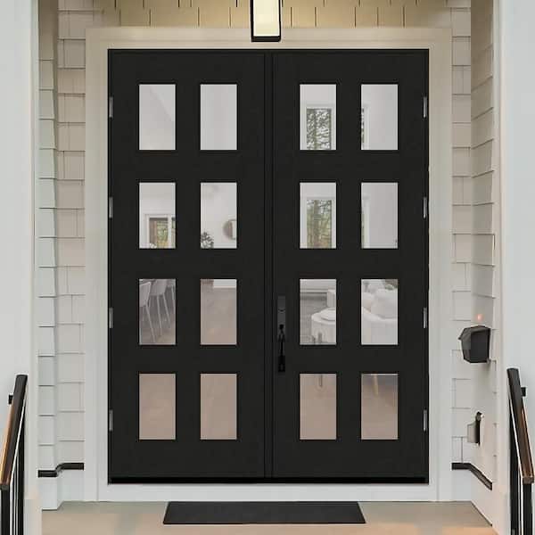 Regency 72 in. x 96 in. 8L Modern Clear Glass RHIS Onyx Stained Fiberglass Double Prehung Front Door w/ 6 in. Jamb