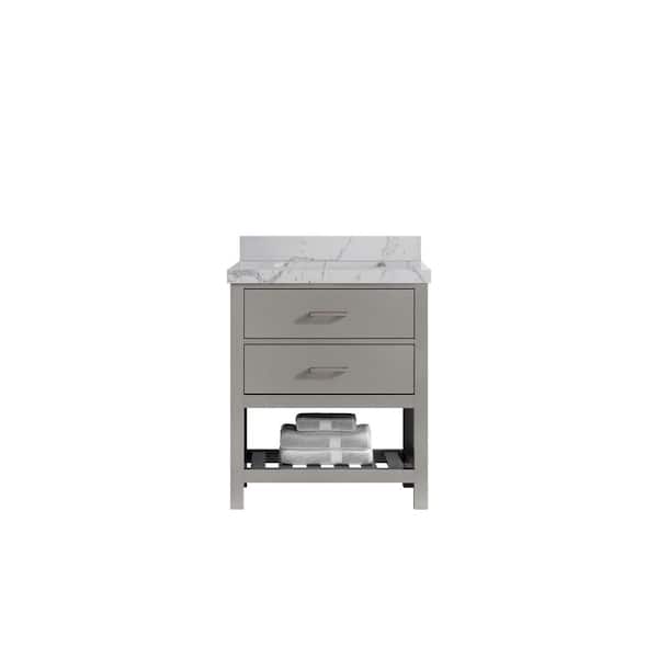 Willow Collections Parker 30 in. Single Sink Freestanding Elephant Gray Bath Vanity with Venatino Qt. Top Unassembled