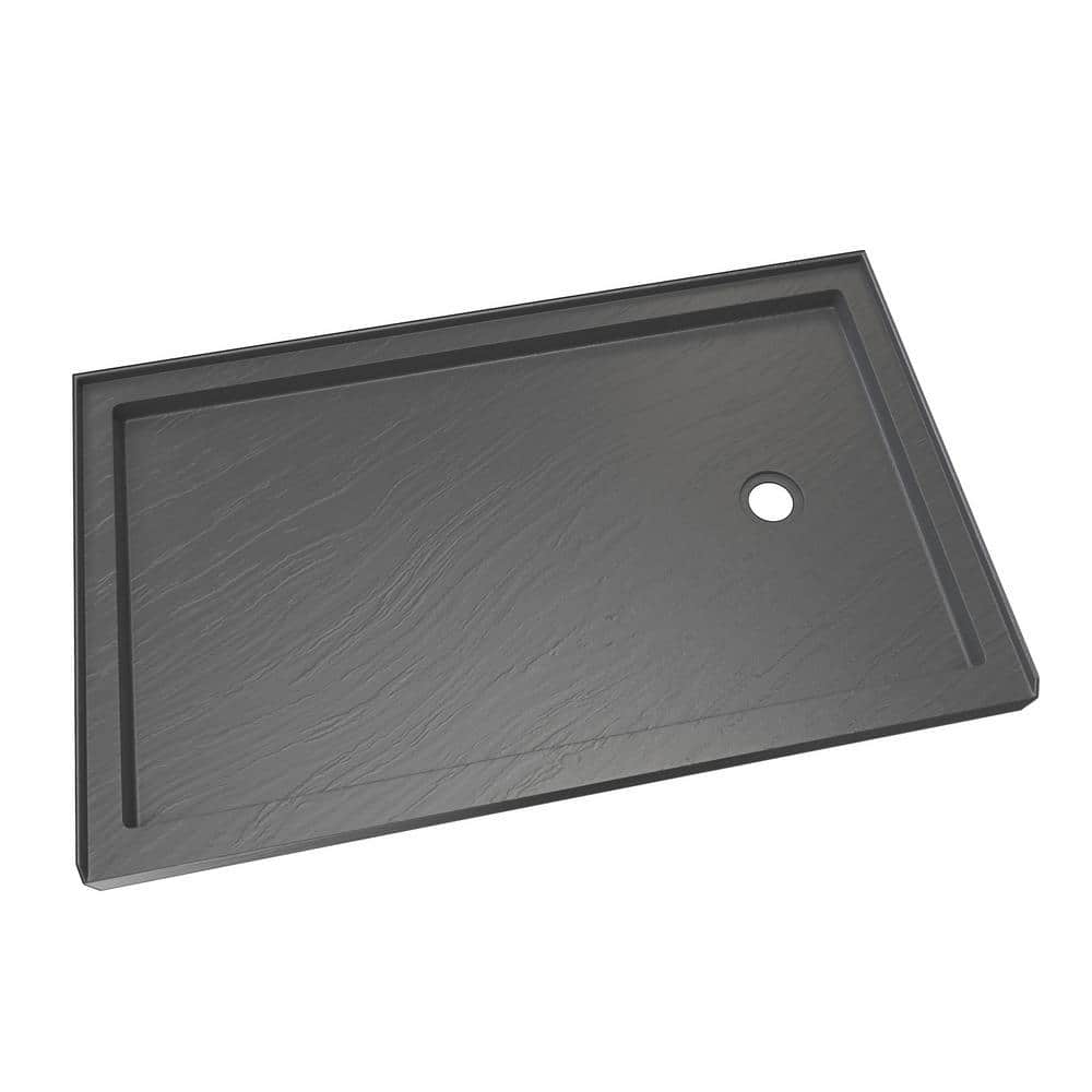 SlimLine 60 in. x 32 in. Alcove Single Threshold Shower Pan Base with Right Drain in Slate Gray price history on PriceWatchPro