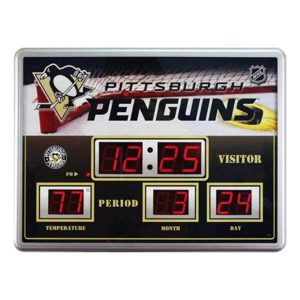 Team Sports America Pittsburgh Penguins 14 in. x 19 in. Scoreboard Clock with Temperature