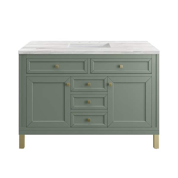 James Martin Vanities Chicago 48.0 in. W x 23.5 in. D x 34 in. H Bathroom Vanity in Smokey Celadon with Arctic Fall Solid Surface Top