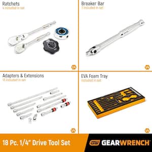 1/4 in. 90T Ratchet and Drive Tool Set with EVA Foam Tray (18-Piece)