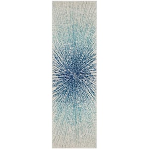 Evoke Royal/Ivory 2 ft. x 9 ft. Sunburst Runner Rug