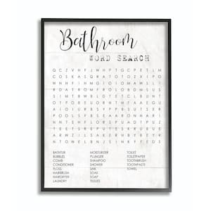 "Bathroom Word Search Fun Family" by Daphne Polselli Framed Abstract Wall Art 14 in. x 11 in.