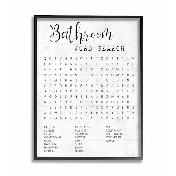 Stupell Industries "Bathroom Word Search Fun Family" by Daphne Polselli Framed Abstract Wall Art 20 in. x 16 in.