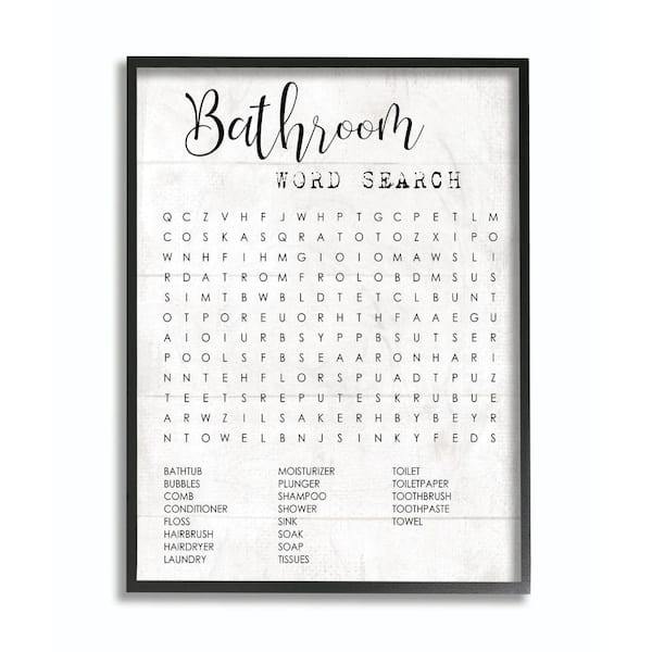 Stupell Industries "Bathroom Word Search Fun Family" by Daphne Polselli Framed Abstract Wall Art 30 in. x 24 in.