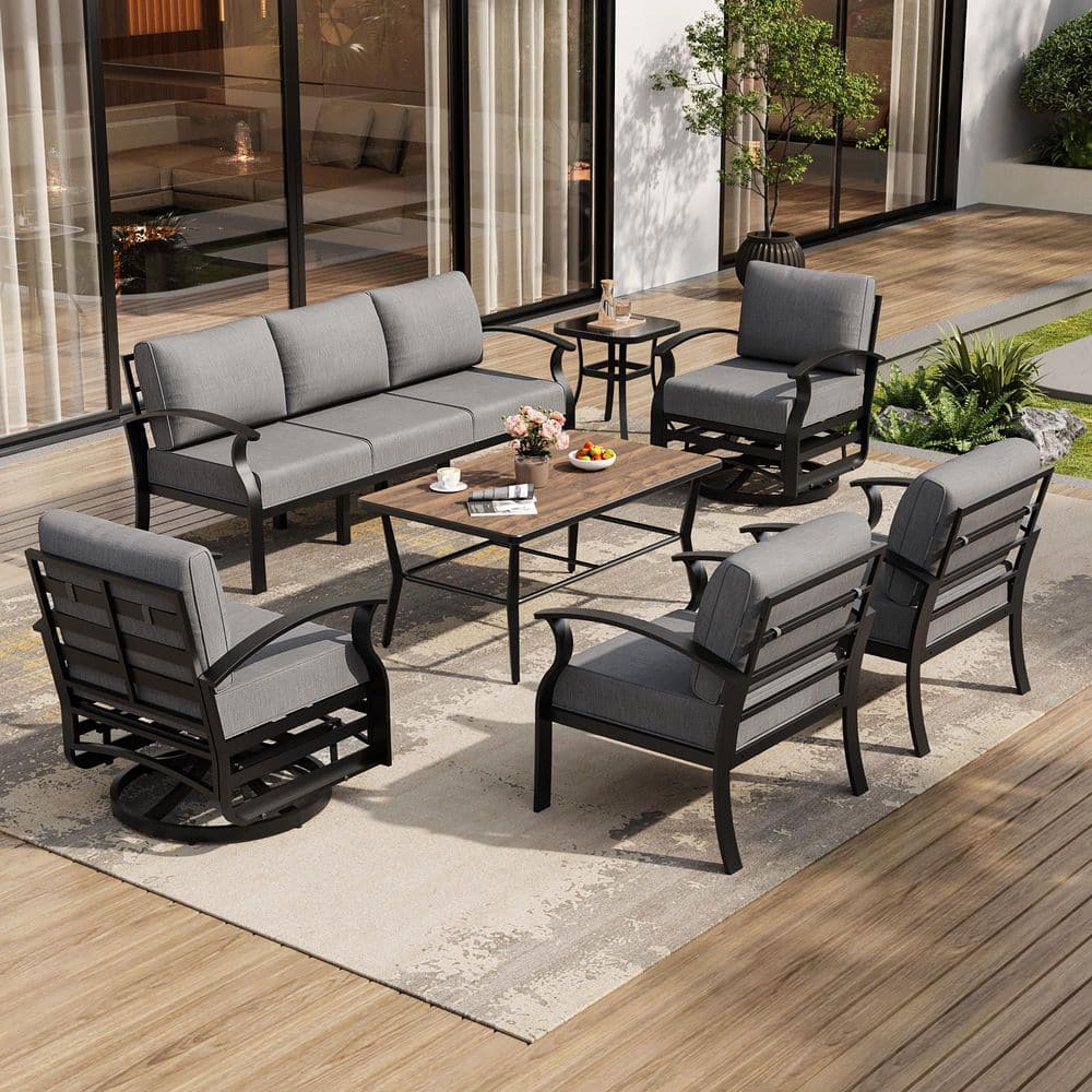 7-Piece Outdoor Aluminum Conversation Set with Swivel Rocking Chairs, Coffee Table and Side Table, Gray Cushions, Patio price history on PriceWatchPro