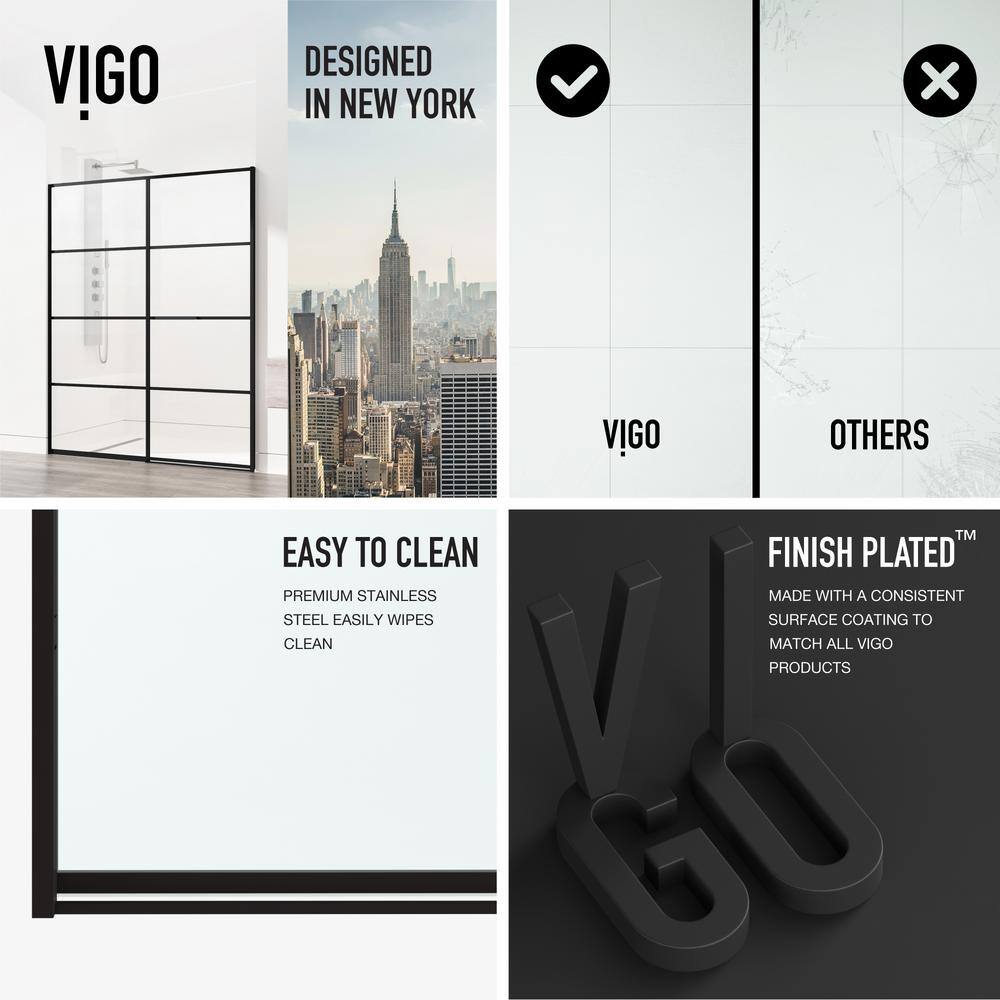 Meridian 60" Matte Black and Clear Grid Glass Shower Door