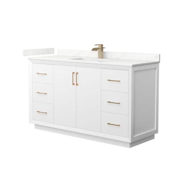 Wyndham Collection Strada 60 in. W x 22 in. D x 35 in. H Single Bath Vanity in White with Giotto Quartz Top