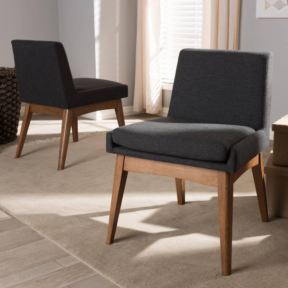 Walnut Brown Leather Upholstered Parsons Side Chair