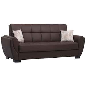 Basics Air Collection Convertible 87 in. Brown Faux Leather 3-Seater Twin Sleeper Sofa Bed with Storage