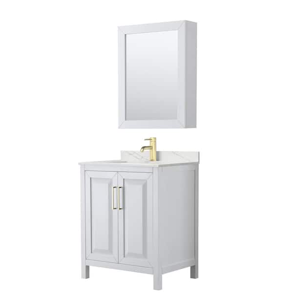 Wyndham Collection Daria 30 in. W x 22 in. D x 35.75 in. H Single Bath Vanity in White with Giotto Quartz Top and Mirror