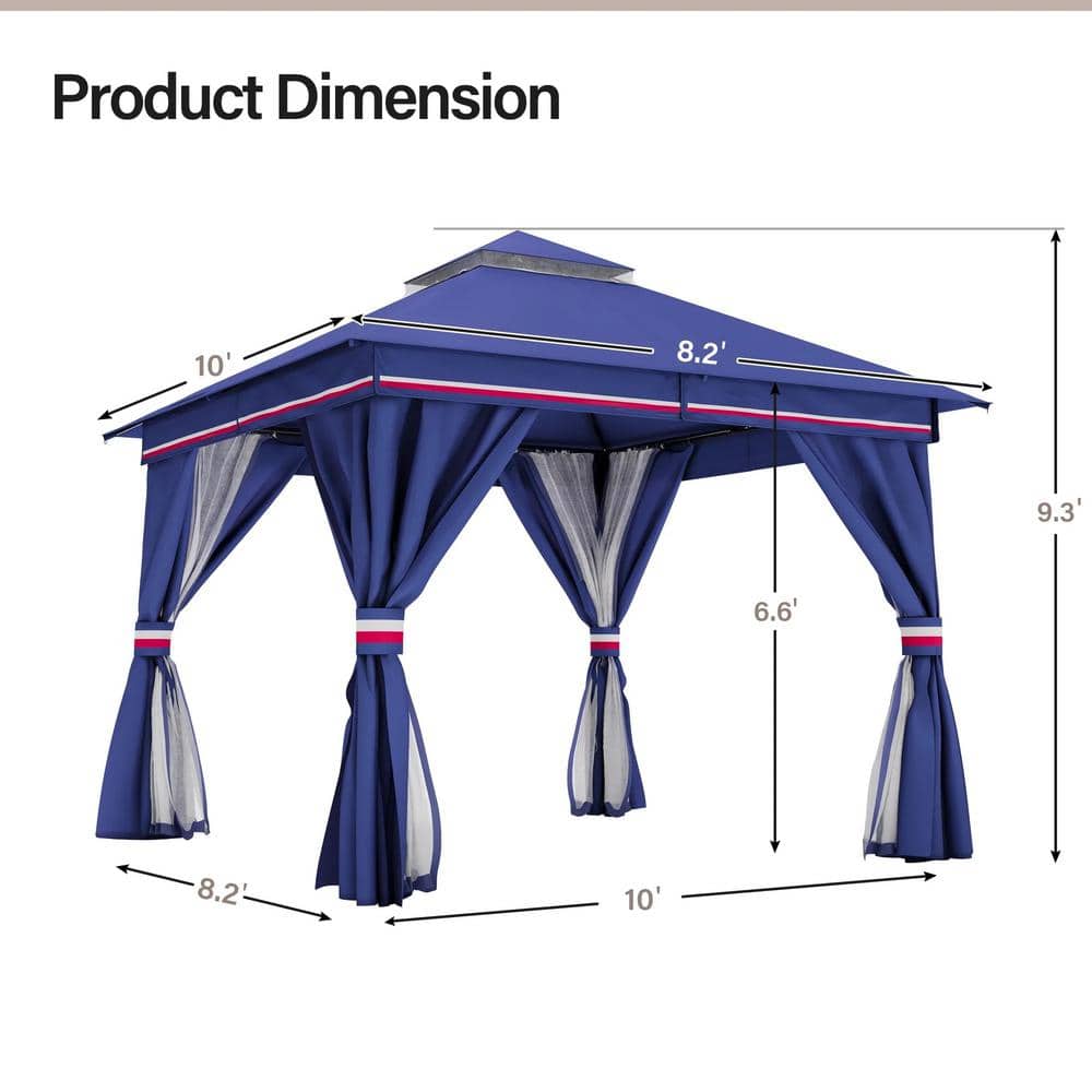 Classic Blue 10'x10' Iron Frame Patio Gazebo with Mosquito Netting