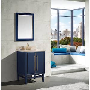 Mason 25 in. W x 22 in. D Bath Vanity in Navy Blue/Gold Trim with Marble Vanity Top in Crema Marfil with White Basin