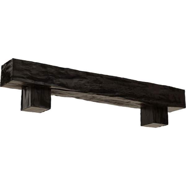 Ekena Millwork 6 in. x 8 in. x 3 ft. Riverwood Faux Wood Fireplace Mantel Kit with Alamo Corbels, Premium Walnut