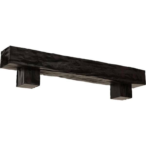 Ekena Millwork 6 in. x 8 in. x 7 ft. Riverwood Faux Wood Fireplace Mantel Kit, Alamo Corbels, Premium Walnut