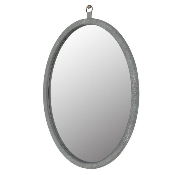 Unbranded 23.62 in. W x 29.92 in. H Mordern Oval PU Covered MDF Framed Wall Decorative Bathroom Vanity Mirror in Gray