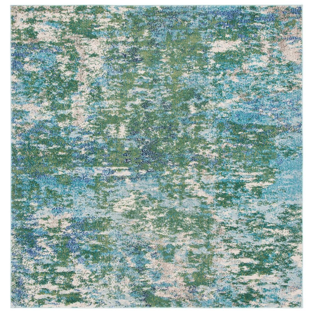 Green and Turquoise Square Synthetic Area Rug