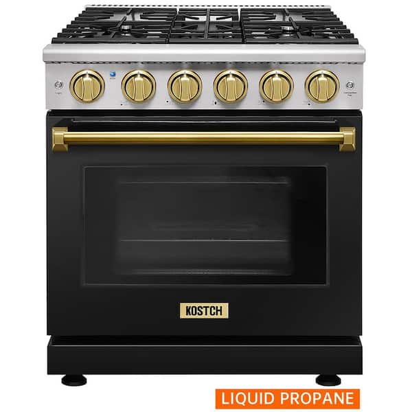 30 in. 5 Burners Freestanding Propane Gas Range with 4.55 cu. ft. Convection Oven in Black with Bronze Handle