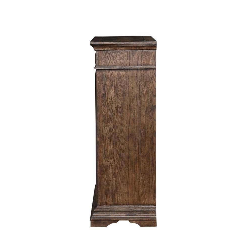 Brushed Walnut 6-Drawer Vertical Chest with Mirror