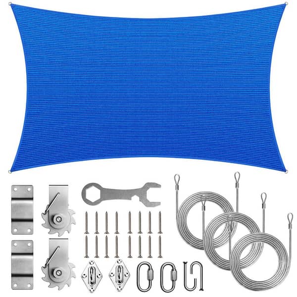 10 ft. x 16 ft. Blue Rectangle Sun Shade Sail Screen Canopy with Hardware TAWAL