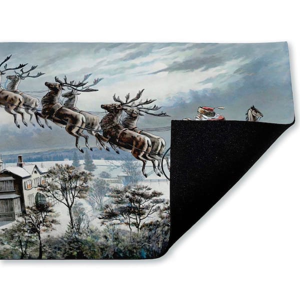 Santa Sleigh Over Cabin Brown 18 in. x 30 in. Polyester Non-Slip Outdoor Door Mat