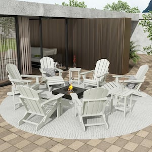 Addison Sand 12-Piece HDPE Plastic Folding Adirondack Chair Patio Conversation Seating Set with Ottoman and Table