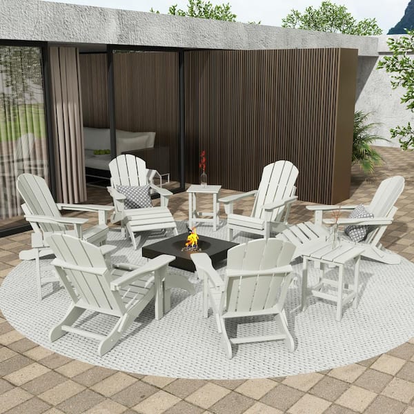 WESTIN OUTDOOR Addison Sand 12-Piece HDPE Plastic Folding Adirondack Chair Patio Conversation Seating Set with Ottoman and Table