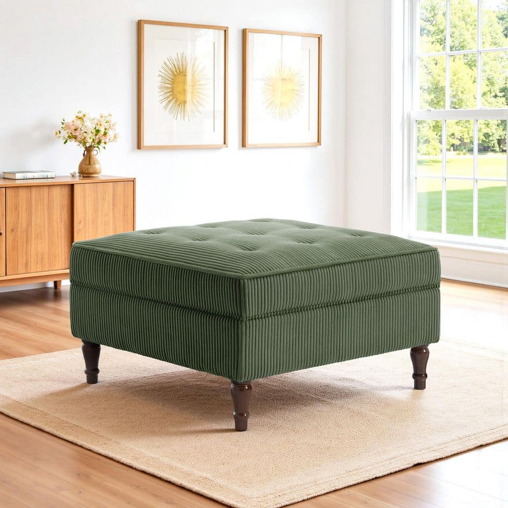 Uixe Green Corduroy Fabric Square Accent Ottoman CS0013-OT-GN