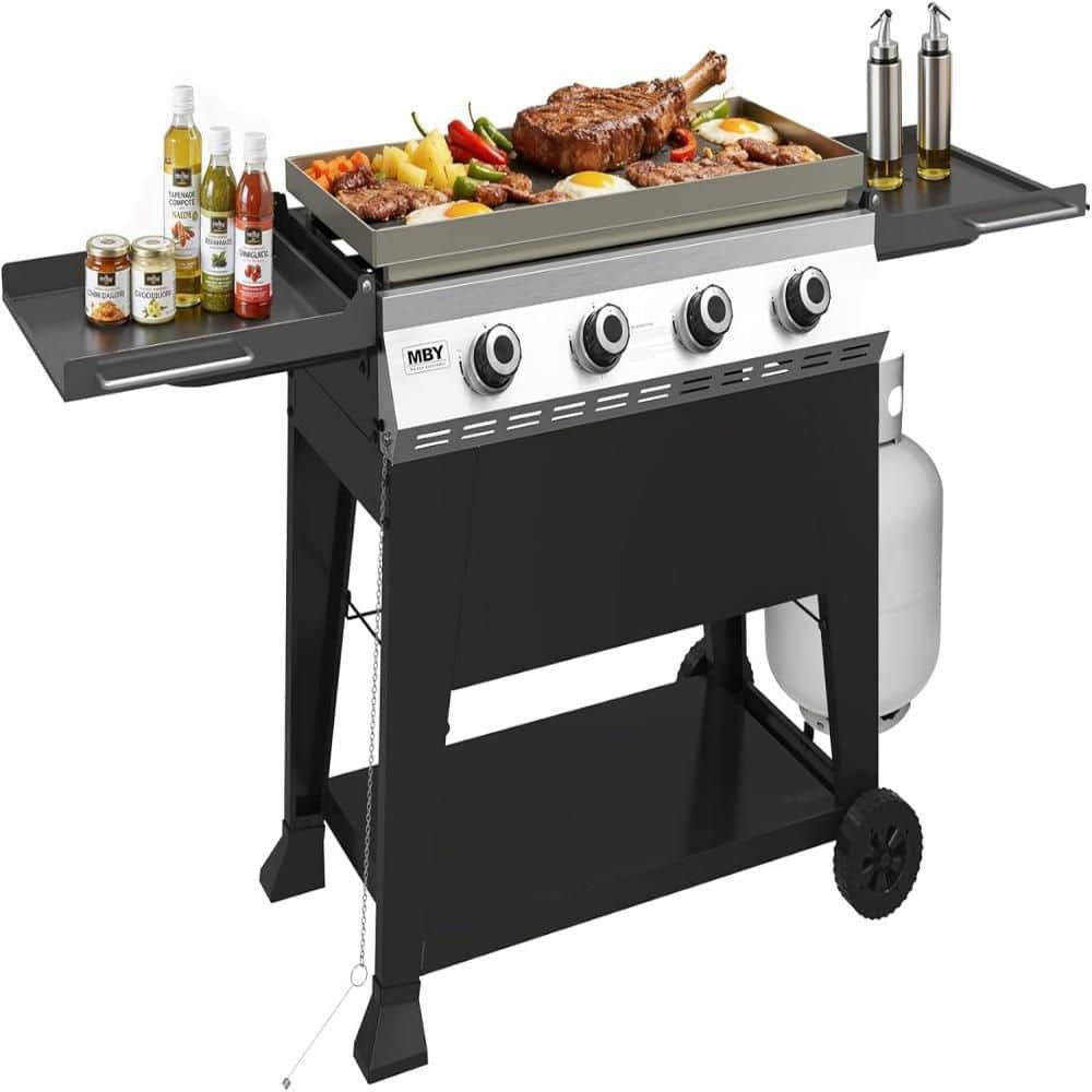 4-Burner Propane Gas Grill in Black with Cover