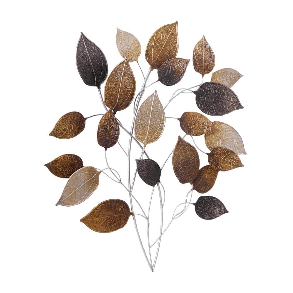 Bronze and Silver Metal Leaf Wall Sculpture