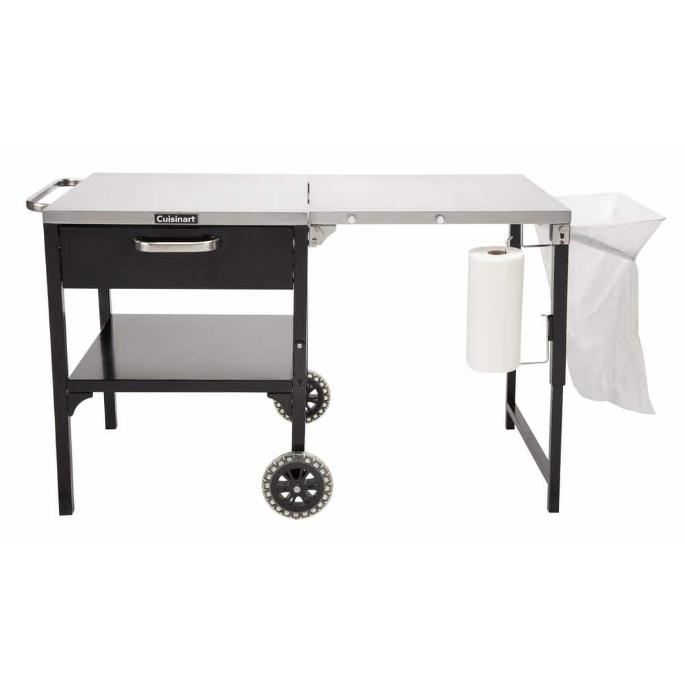 Cuisinart Black and Stainless Steel Outdoor Prep Table with Wheels