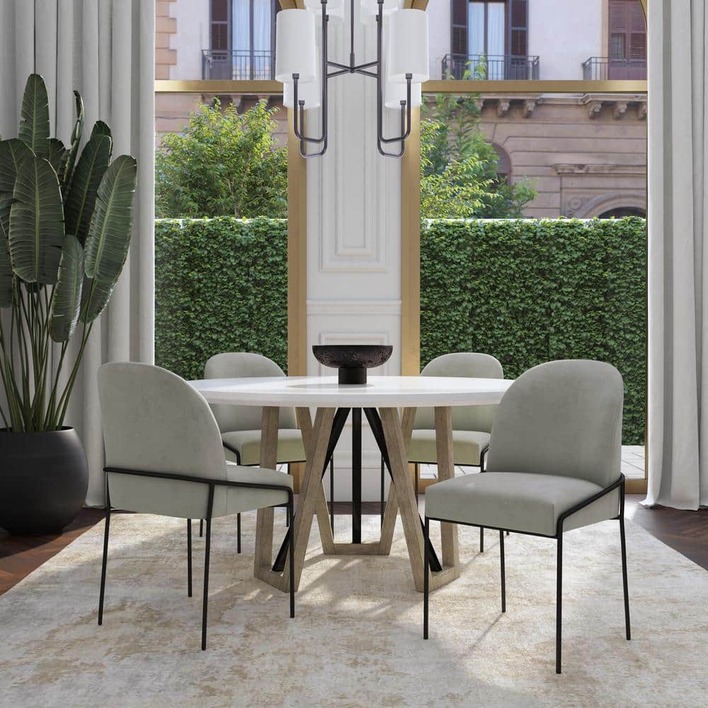 Fawn Velvet Upholstered Dining Chair with Black Metal Legs