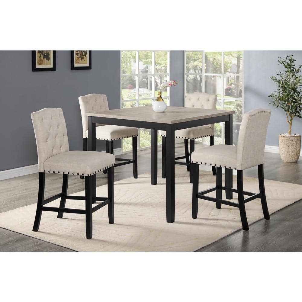 Daphne Beige and Black Solid Wood 5-Piece Counter Dining Set